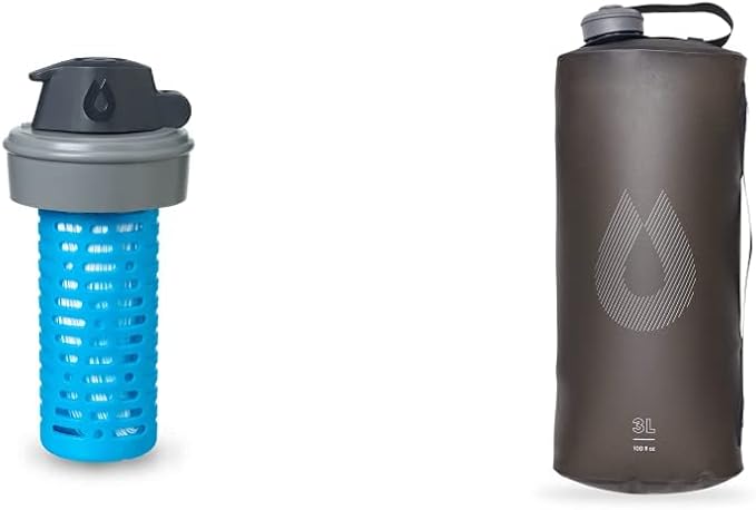 HydraPak Seeker 3L Ultra-Light Water Reservoir for Backcountry Hiking, Camping, and Emergency Preparedness & Compatible 42mm Filter Cap - Water Filtration Accessory