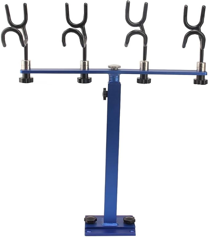 360 Degree Rotation & Adjustable Height Fishing Rod Holder with 4 Head, Marine Fishing Pole Rack with Mounting Plate, Multi-Functional Aluminum Fishing Rod Support for Wide Occasions