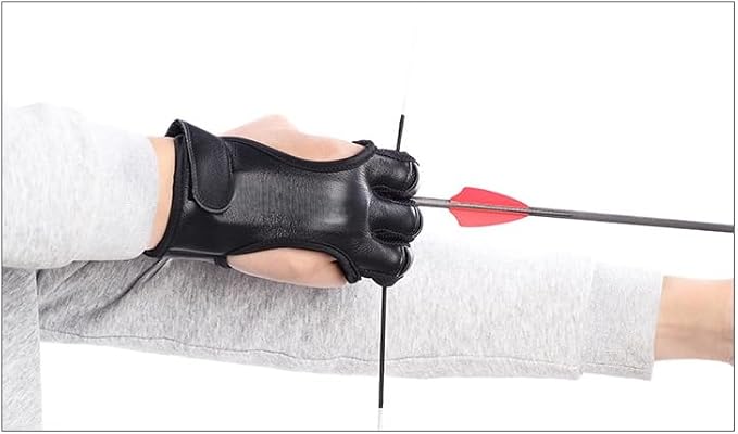 2pcs Archery Gloves Shooting Hunting Leather Three Finger Tab Protector Three Finger Guard for Recurve Bow Compo 
