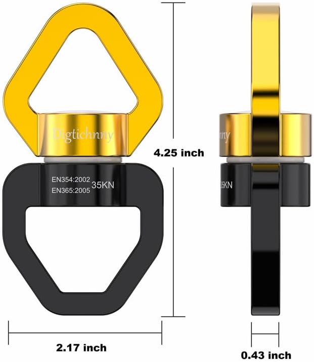 2 Pack Swing Swivel Heavy Duty, Aluminium Alloy 35KN Tree Swing Swivel Spinner for Children's Swing,Aerial Yoga,Web Tree Swing,Hanging Hammock Indoor Outdoor(Black-Gold with 4 Carabiners)