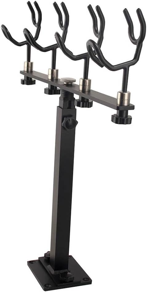 360 Degree Rotation & Adjustable Height Fishing Rod Holder with 4 Head, Marine Fishing Pole Rack with Mounting Plate, Multi-Functional Aluminum Fishing Rod Support for Wide Occasions