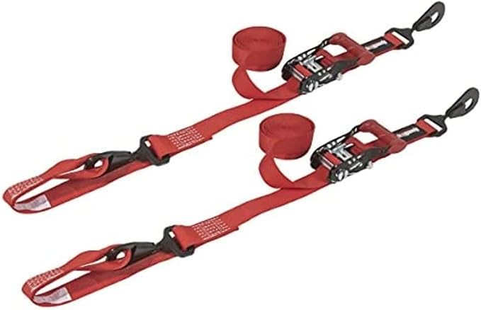 SpeedStrap 1.5" x 10' Ratchet Tie-Down with Built-in Axle Strap. Ideal for Securing UTV's, Side-by-Side (SxS), ATV's & Lightweight Vehicles - Red (2 Pack)