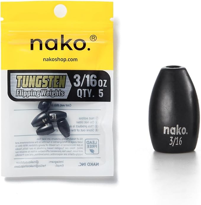 97% Pure Tungsten Flipping Weights - 10 Pack / 5 Pack - Nako Tungsten Weights - Fishing Sinkers for Bass Fishing