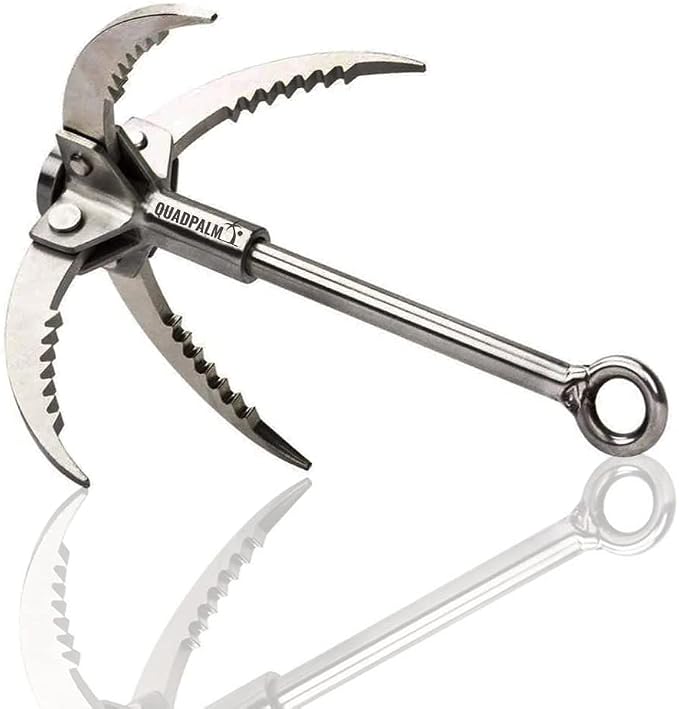 Grappling Hook with 10m Rope – Multifunctional QUADPALM Grapple Hook - 4 Stainless Steel Folding Claws - Heavy Duty - Outdoor Camping Hiking Tree Rock Mountain Climbing Equipment