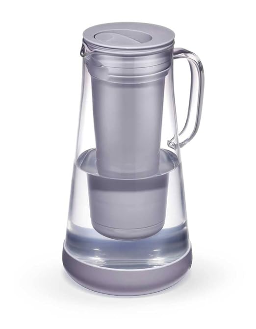 LifeStraw Home — Water Filter Pitcher, 7-Cup, Wisteria, Glass with Silicone Base, BPA Free Designed for Everyday Protection Against Bacteria, Parasites, Microplastics, Lead, Mercury