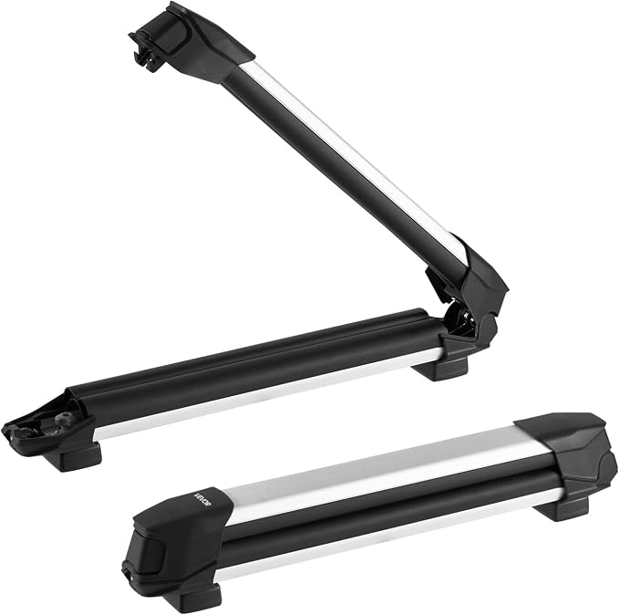 VEVOR Ski & Snowboard Roof Rack, Carry up to 4 Pairs of Skis or 2 Snowboards, 2 PCS Aluminum Universal Car Roof Rack with Lock & Rubber Padding, Carrier for Fishing Rod, Fit Most Slotted Crossbars