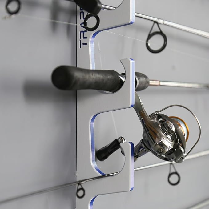 TRAPSKI Made in the USA Premium Fishing Rod/Pole Holder Rack Organizer | Wall or Ceiling Mounted Fishing Rod Rack | Marine Grade HDPE Plastic | Rod Holder for up to 12 | Stackable - 2 Pack