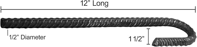 Pinnacle Mercantile USA Made 8 Pack Rebar Stakes J Hook Extra Heavy Duty Steel Ground Anchors 12 inch Chisel Point End 1/2 inch Round Made USA