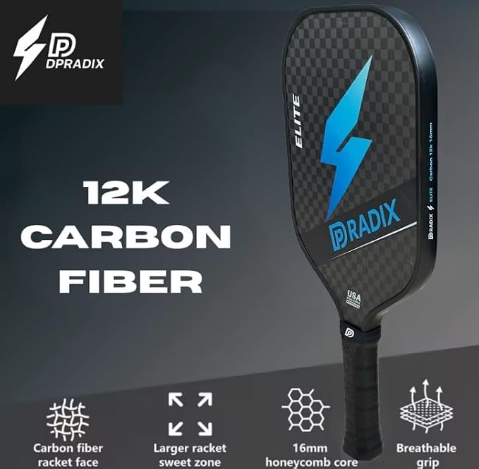 Elite Pickleball Paddle – Carbon T700 12K, Power and Explosivity, Honeycomb Core 16 mm, Ergonomic Handle, High Resistance, Adults Unisex