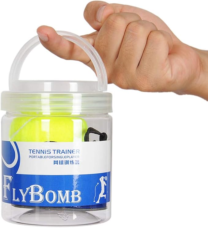 flybomb Portable Tennis Trainer 2.05LB Weight Heavy Iron Base Tennis Training Tool Exercise Tenis Ball Sports Self-Study,3 Replacement Rebound Balls+Wristband+Overgrip+Ring+Damper