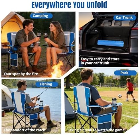 Oversized Camping Chair, 500 LBS High Back Lawn Chairs Folding (Gray Blue) | Outdoor Portable Heavy Duty Folding Camping Chair for Adults, with Cup Holder for Picnic, Lawn, Beach, Fishing and Sports