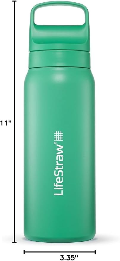 LifeStraw Go Series — Insulated Stainless Steel Water Filter Bottle for Travel and Everyday Use Removes Bacteria, Parasites and Microplastics, Improves Taste, 24 oz, Cactus Green
