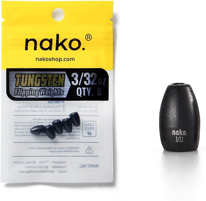 97% Pure Tungsten Flipping Weights - 10 Pack / 5 Pack - Nako Tungsten Weights - Fishing Sinkers for Bass Fishing