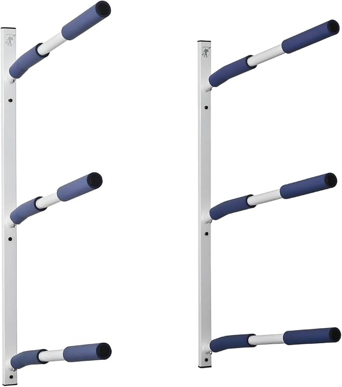 SPAREHAND Premium Edition: All Climate Wall Mount Hybrid Rack for SUPs and Kayaks - 3 Tier Storage Rack Shelf for Garage Storage and Display (Navy Blue)