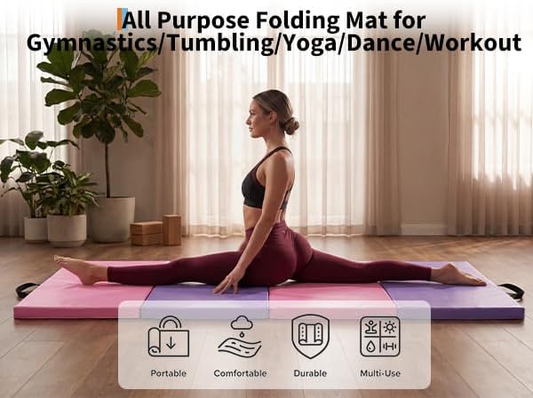 Gymnastics Mat, 6x2/3Ft 2-Inch Thick 4-Fold Exercise Floor Mat for Home Gym, Portable Yoga Mat for Pilates, Aerobics, Martial Arts & Training