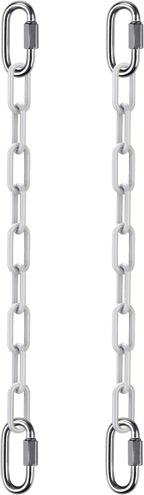 SELEWARE 2 Pack 100 Inch Hanging Swing Chain with 4 Carabiners, 1000LB Capacity Plastic Coated Hanging Chains, Hammock Hardware Kit for Swing, Hanging Chair, Punching Bags, Indoor Outdoor Gym (White)