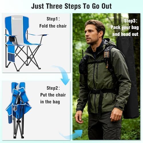 Camping Chairs, 300 LBS High Back Lawn Chairs Folding 2 Packs (Blue Gray) | Outdoor Portable Folding Camping Chairs for Adults, with Cup Holder for Picnic, Lawn, Beach, Park, Fishing and Sports