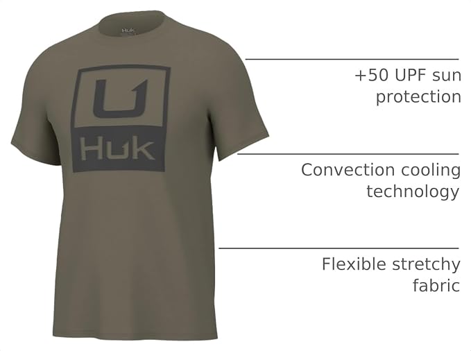 HUK Mens Performance Fishing Logo Tee, Short Sleeve T-Shirt for Men
