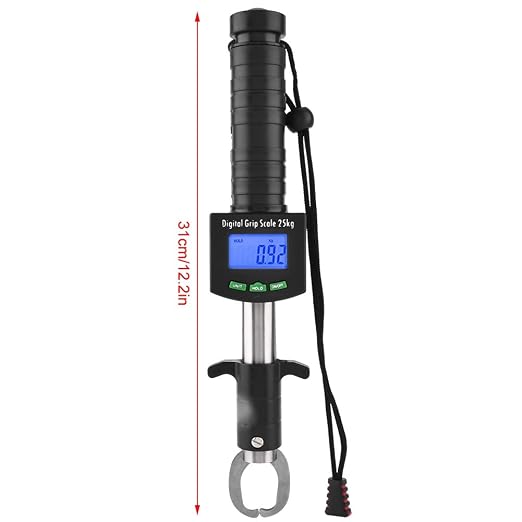 3 in 1 Digital Fish Grip Scale,25kg/55lb Fish Lip Grabber Fish Lip Grip with 1M Tape Measure ?¨º?¡ìBlack)