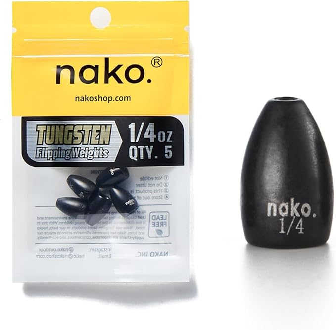 97% Pure Tungsten Flipping Weights - 10 Pack / 5 Pack - Nako Tungsten Weights - Fishing Sinkers for Bass Fishing
