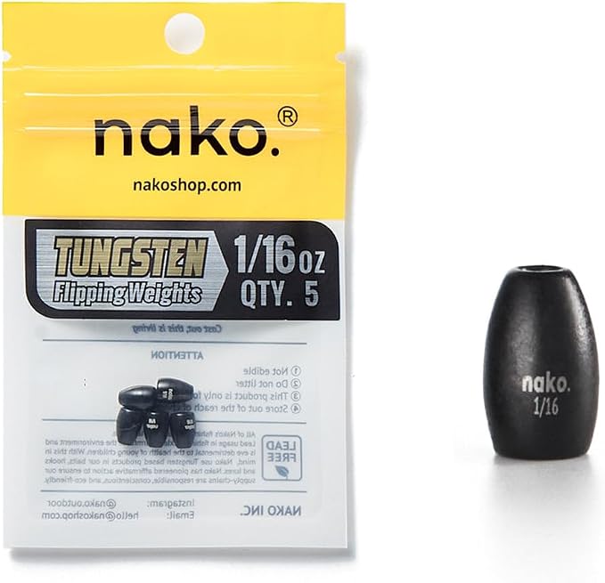 97% Pure Tungsten Flipping Weights - 10 Pack / 5 Pack - Nako Tungsten Weights - Fishing Sinkers for Bass Fishing