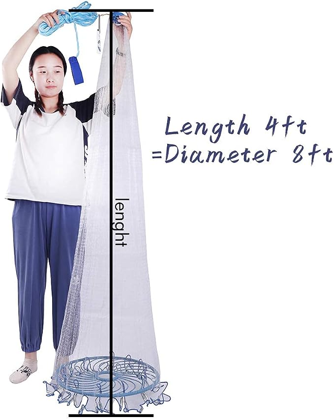 Lawaia Throw Net Saltwater Fishing Cast Net Casting Nets Throw Hand Fishing Net Monofilament Size 4FT/ 5FT/ 6FT/ 7FT/ 8FT/ 9FT/ 10FT/ 11FT/ 12FT Radius