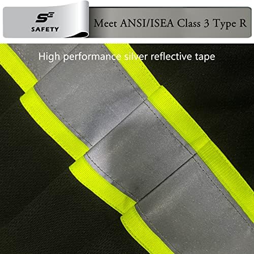 sesafety High Visibility Shirts for Mens Class 3 Hi Vis Reflective Construction Shirts for Men with Pocket Safety T Shirts for Men Work Shirt for Mens Short Sleeve Black Yellow Strips