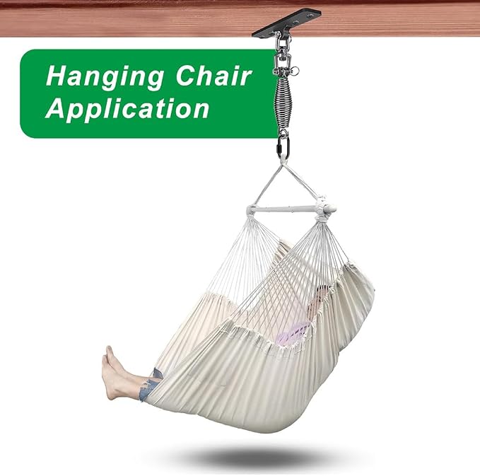 Dolibest Hanging Kits Hammock Chair Hardware, Heavy Duty Swing Hanger with Spring (6MM) for Indoor Outdoor Playground Hanging Chair Hammock Chair Punching Bags, 4 Screws, 4 Expansion Screws