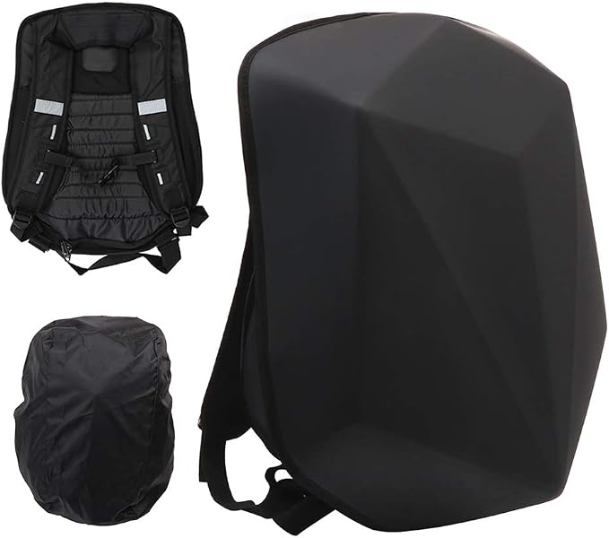 JFG RACING Motorcycle Backpack 30L,Universal Hard Shell Helmet Hardshell Riding Back Pack for Men Women-Grey Black