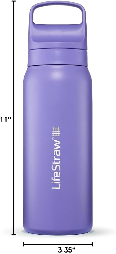 LifeStraw Go Series — Insulated Stainless Steel Water Filter Bottle for Travel and Everyday Use Removes Bacteria, Parasites and Microplastics, Improves Taste, 24 oz, Thistle Purple