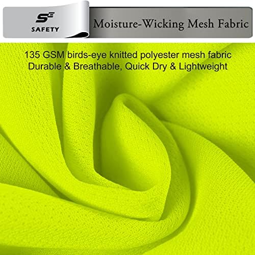 sesafety Safety Reflective Shirts, Class 2 High Visibility Shirts for Men Construction Work Mesh Short Sleeve Yellow XL