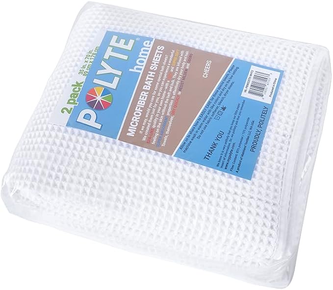 POLYTE 430 GSM Microfiber Quick Dry Lint Free Bath Sheet, 70 x 35 in, Set of 2 (Waffle Weave)