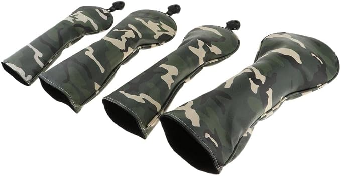 Baosity 4Pcs/Set Premium PU Camouflage Golf Head Covers No. 1 3 5 UT Wood Driver Club Protector Replacement & Interchangeable Number Tag