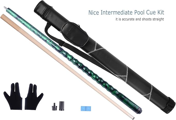 Ergonomic Design 13mm Tip 58" Maple Pool Cue Stick Kit with Hard Case