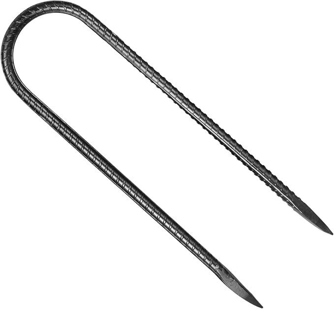 VEVOR Rebar Stakes, 10-Inch, Heavy-Duty 0.32 in Diameter U Shape, Galvanized Steel Ground Anchors with Chisel Point End & Rust-Resistant Coating, for Gardening Support, Fence, Camping Tents (12-Pack)