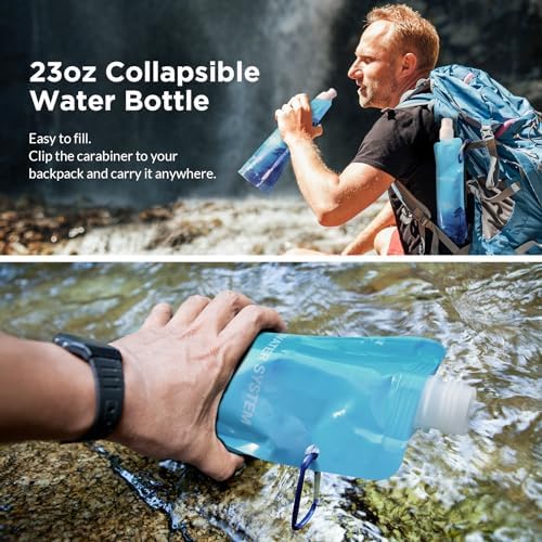 Membrane Solutions S2 Detachable Water Filter Straw (Pack of 5) with 23oz Collapsible Squeezable Water Pouch (Set of 4)