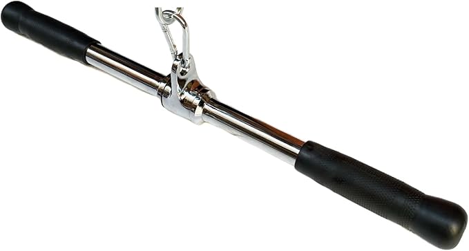 Lat Cable Machine Attachment Curl Pulldown Barbell Revolving Bar, Multi-Exerciser Cable Attachment, Solid Steel Tricep Press Down Bar with Rubber Handgrips & Revolving Hanger