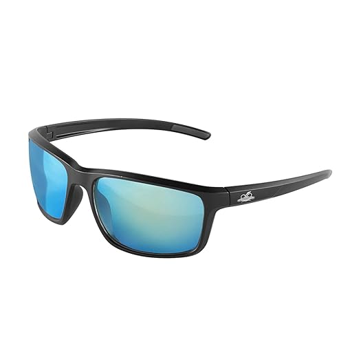 Bullhead Safety Eyewear Crevalle Glasses & Accessories - Anti-Fog, Lightweight, Impact/Scratch Resistant, Polarized Sunglasses for Biking, Fishing, Driving, Ice Blue Mirror/Matte Black