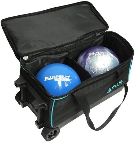 Pyramid Prime Double Roller 2 Ball Bowling Bag with Large Separate Compartment for Bowling Shoes (Up To US Mens Size 16) or Accessories, Locking Handle - Extends to 40"