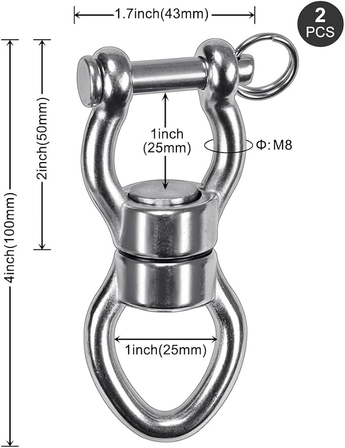 SELEWARE Silent Bearing Swing Swivel, 360° Rotational Device Hanging Accessory with Removeable Buckle for Tree Swing, Hammock Chair, Climbing Rope, Yoga, Kids Swing Swivel 1200LB Capacity, 2 Pack
