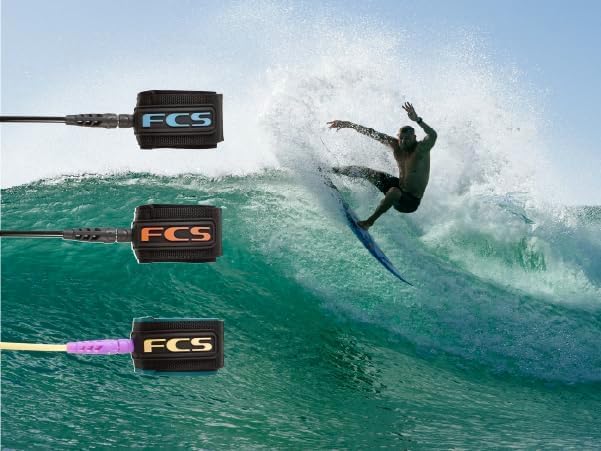 FCS Regular Classic Surfboard Leash – Durable 7mm Cord, Neoprene Strap, Anti-Tangle Swivel – Everyday Surf Leash for 2–8ft Waves