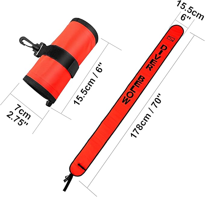 Surface Marker Buoy, Scuba Diving Surface Marker Signal Tube with Reflective Strip and Plastic Clip