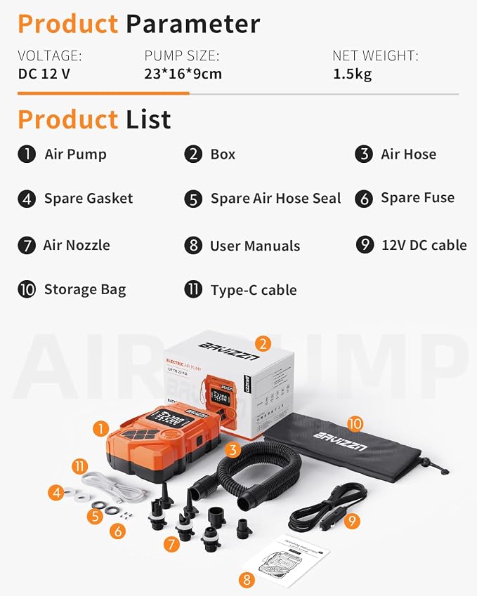 59.2Wh Rechargeable Paddle Board Pump, 22PSI Dual Stage Electric SUP Pump with Auto-Off LCD, 12V Car/Type-C Input, Battery Powered Inflator for Kayak Boat Inflatables