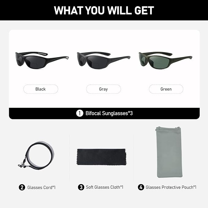 LKEYE Bifocal Reading Sunglasses Men Women Sports Style Sun Reader Wrap Around Build-In UV Protection Driving glasses LK6092