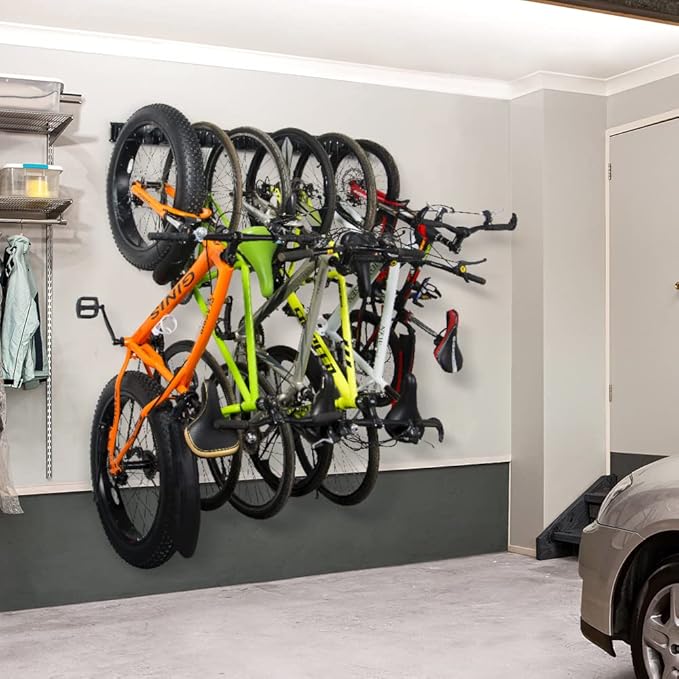 Ultrawall Garage Bike Rack Wall Mount for 2 Bicycles & 1 Helmet, and Stainless Steel Bike Storage Rack for 6 Bikes