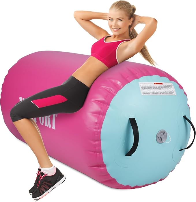 Air Barrel - Air Roller Gymnastics Barrel for Back Handspring Trainer, Air Tumble Mat with Pump for Gym Training/Yoga Balance Exercise/Cheerleading/Home and Outdoor Use