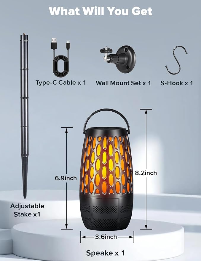 Upgraded Outdoor Speakers with Flame & RGB Lights, 10W HD Stereo, Bluetooth 5.3 Auto-Pairing, Multi-Sync 100+ Speakers, IPX6 Waterproof, Perfect for Patio, Pool, Party | Gifts for Men & Women(1Pack)