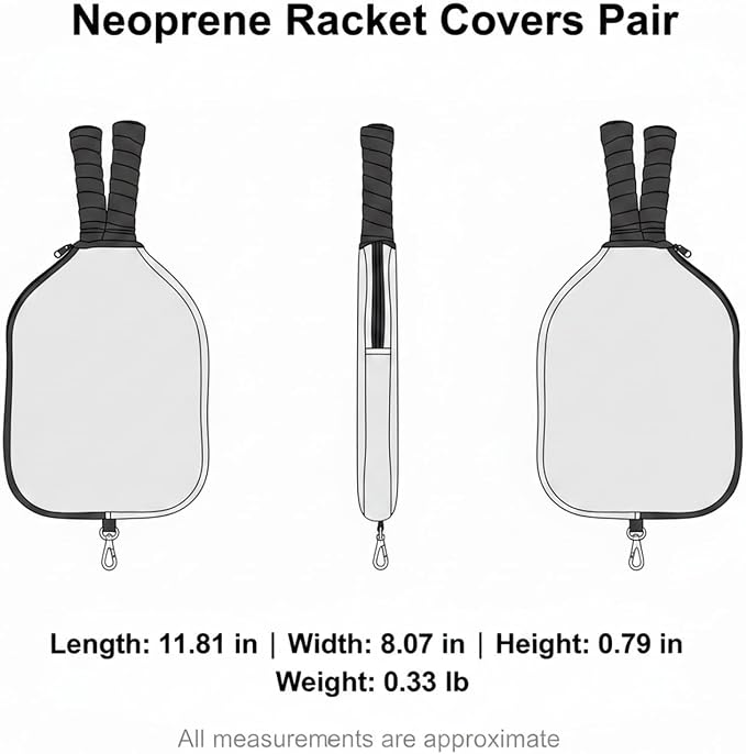 2-Pack Neoprene Racket Covers for Table Tennis & Badminton, Protective Storage Sleeves with Hanging Loop, Scratch-Resistant Paddle Cases