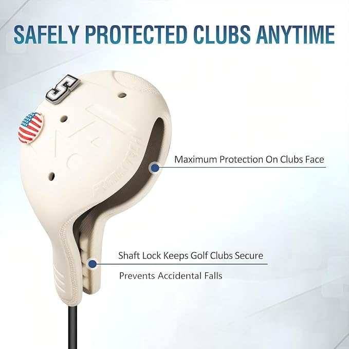 Snap-On Golf Club Covers for Right-Handed Golf Clubs, Easy On Off in 1 Second, Fits 460cc Drivers, Washable EVA Plastic with Shaft Lock, DIY Pins for Customization