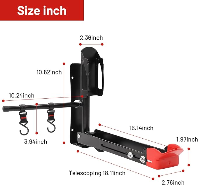 Bike Wall Mount Rack Adjustable & Foldable Garage Bike Rack with Swivel Design & 2 Storage Hooks, Fits 20"-29" Bikes, Holds Up to 77 lbs, Easy Install & Space-Saving Bike Storage 2 Pack